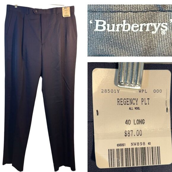 BURBERRY MENS DRESS PANTS 40 LONG BLUE NEW capsule business slacks VTG DEADSTOCK